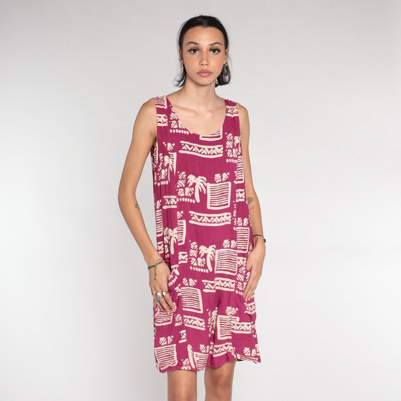 Tropical Mini Dress 90s Dark Pink Day Dress Geome… - image 4