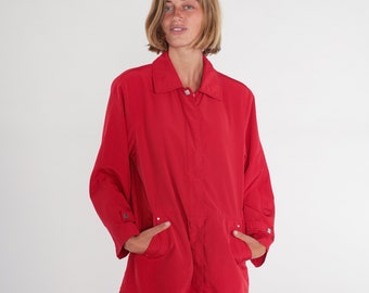 Red Windbreaker Jacket Y2K Zip Up Jacket Plain Retro Utility Coat Minimalist Workwear Basic Pockets Shell Retro Simple Vintage 00s Small S