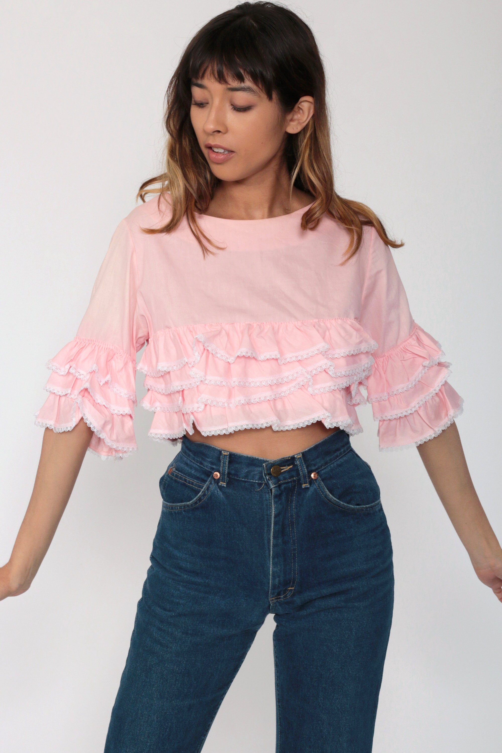 baby pink ruffle top