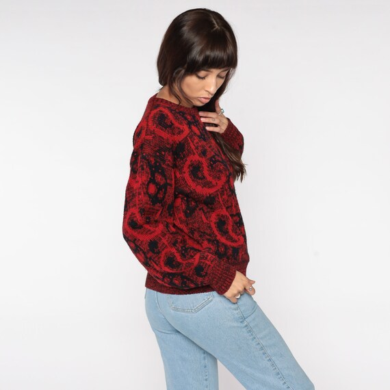 Paisley Sweater 80s Red Sweater Black Pullover Ju… - image 5