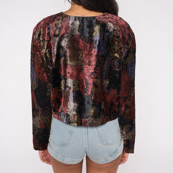 90s Abstract Jacket Cropped Button Front Multicol… - image 7