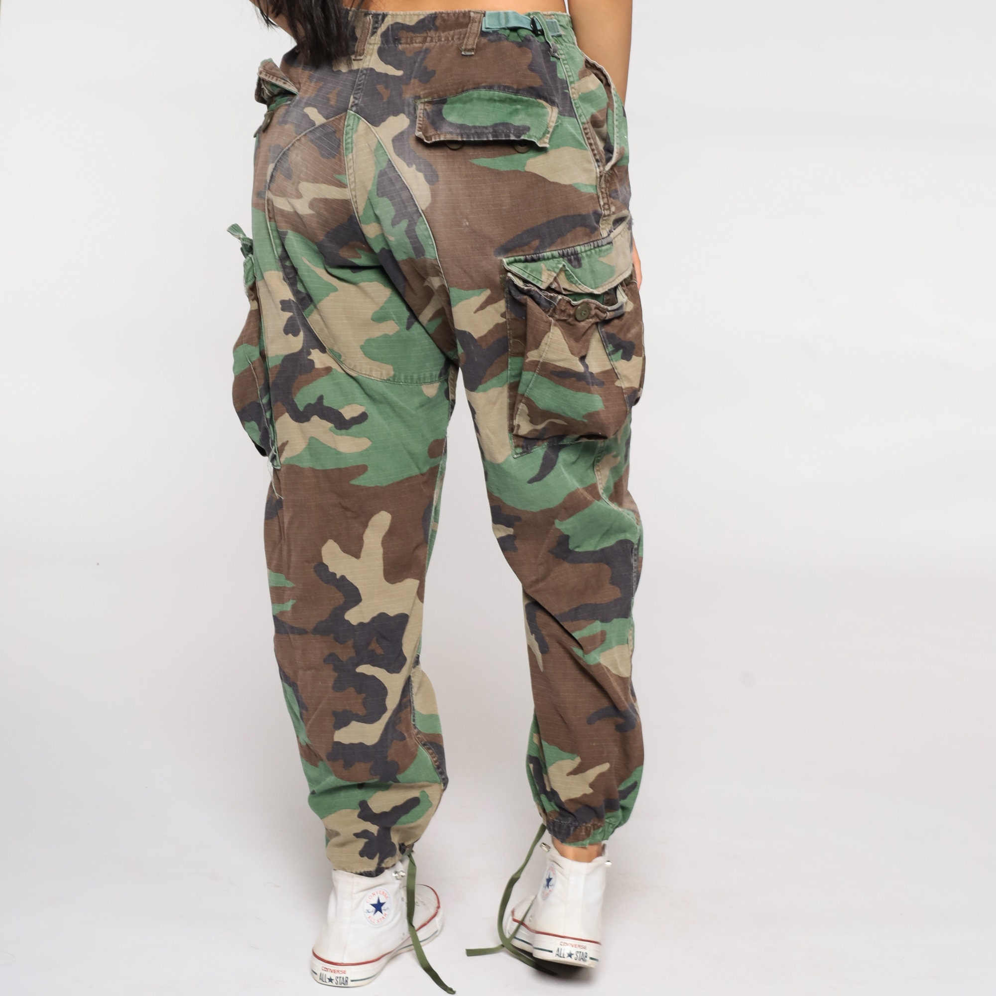 Camo Army Pants CARGO Pants 80s Military Combat Olive Green Camouflage ...