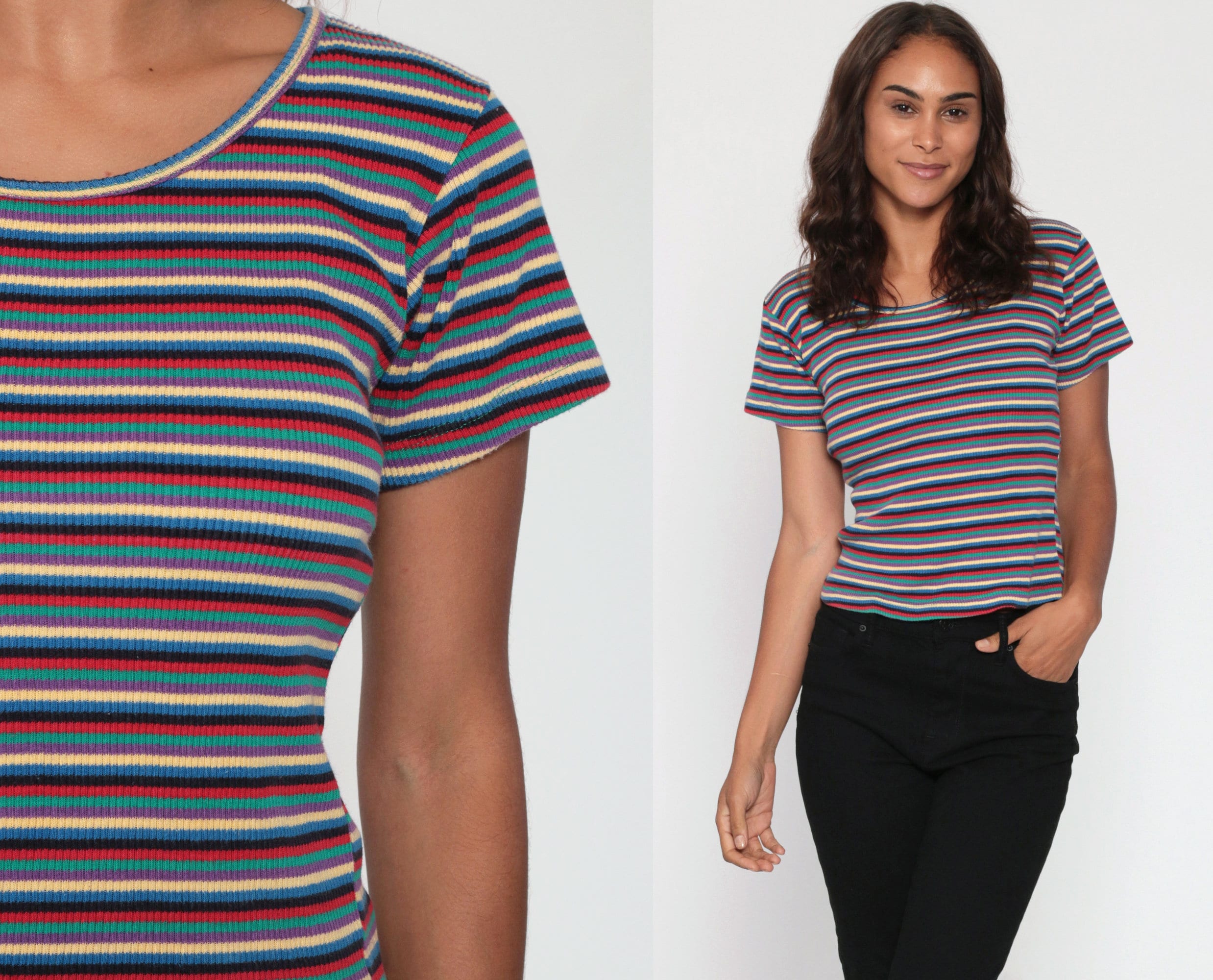 Ribbed Tshirt 90s STRIPED T Shirt 