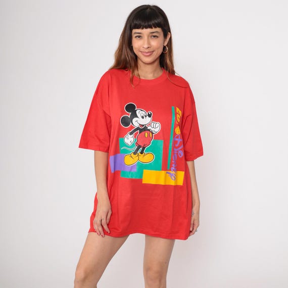 Euro Disney Shirt Mickey Mouse TShirt 90s Walt Disney Shirt Streetwear Graphic Cartoon T Shirt Red Vintage Retro Tee Extra Large XL
