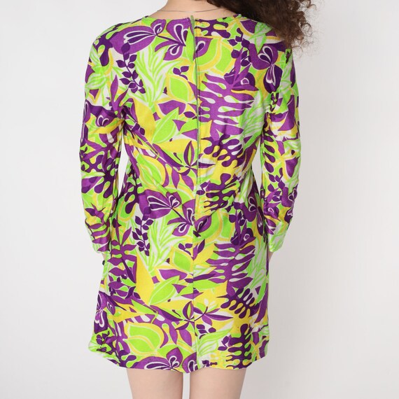 60s Mini Dress Mod Green Purple Psychedelic Dress… - image 7