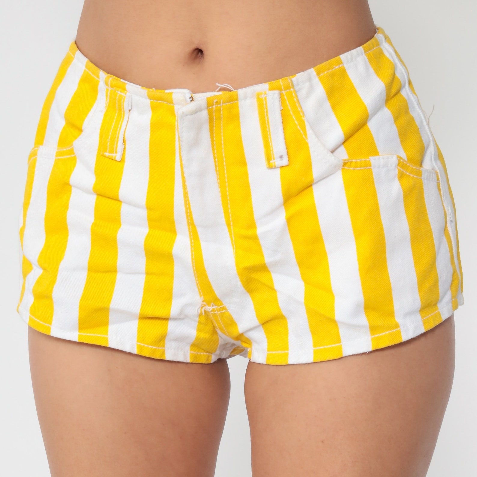 Striped Jean Shorts 80s Yellow White Denim Shorts Hotpants Mid Rise ...