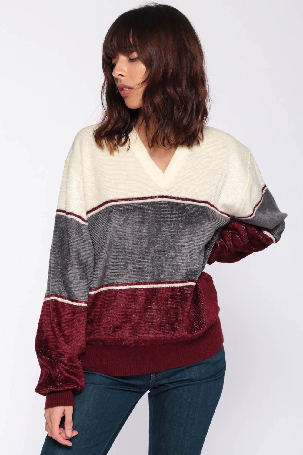 velour v neck sweater