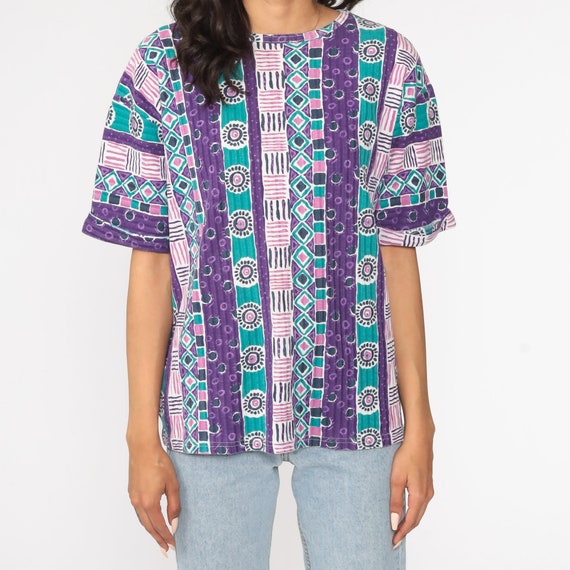 Striped Geometric Shirt 90s Tee Purple Retro Tshi… - image 5