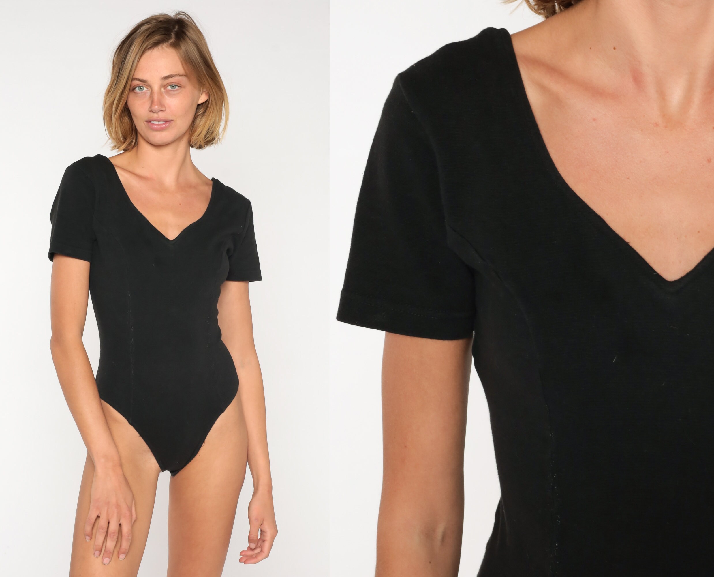 Black Bodysuit Top 90s Leotard Blouse Plain Shirt Body Suit - Etsy Norway