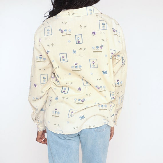 Yellow Butterfly Shirt 90s Button Up Top Retro Fl… - image 9