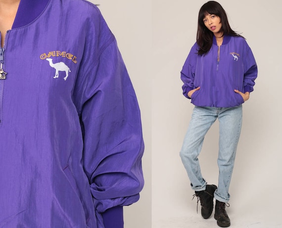 Camel Cigarettes Jacket STARTER Jacket Bomber Jacket 80s Windbreaker Camel Joe 90s Pullover Retro Coat Vintage Hipster Purple Large L