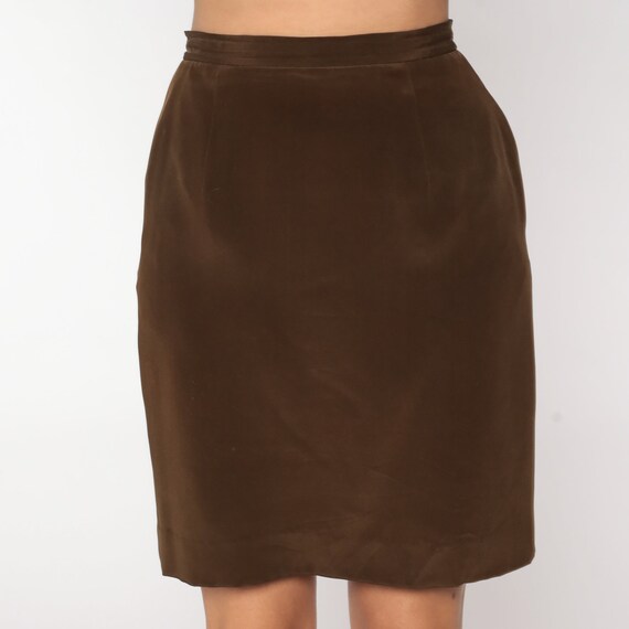 80s Pencil Skirt Brown Silk Skirt 1980s Vintage H… - image 7