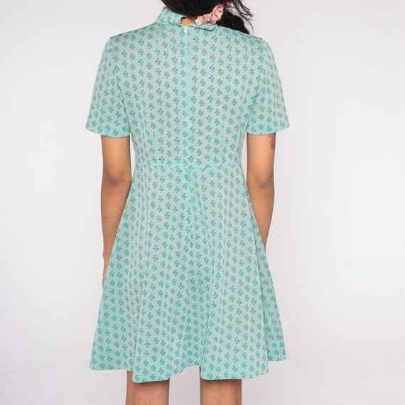Butterfly Babydoll Dress 70s Mod Mini Green Print… - image 7