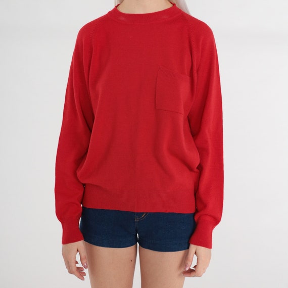 Red Knit Sweater 90s Plain Lambswool Pullover Cre… - image 6