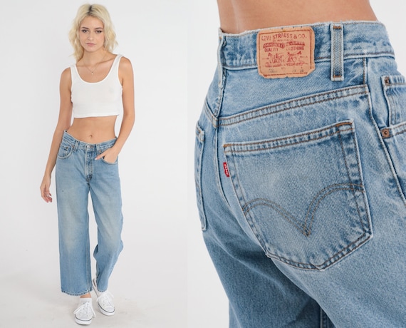 Levis 550 Jeans y2k Relaxed Student Mid Rise Jeans Straight Leg Denim Levi Strauss Retro Blue Ankle Pants Cropped Vintage 00s Small 29 x 28