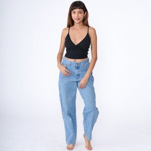Hammer Loop Jeans Y2K Cargo Workwear High Waisted Rise Jeans Relaxed Straight Tapered Leg Light Wash Blue Denim Pants 00s Vintage Medium 10 image 2