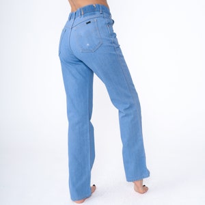 Men's Bootcut Jeans 80s Jeans Straight Leg Hippie Boho Denim Pants Blue High Waist Jeans 1980s Vintage Roebucks Western Men's Medium 31 image 6
