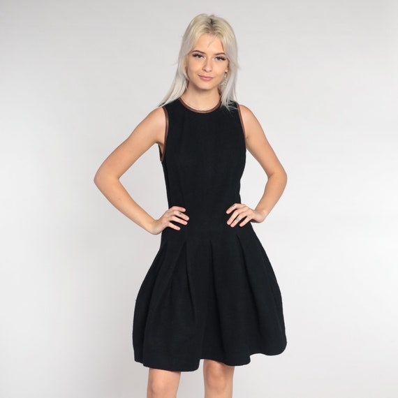Black Mini Dress Y2k Ralph Lauren Wool Dress Plea… - image 5