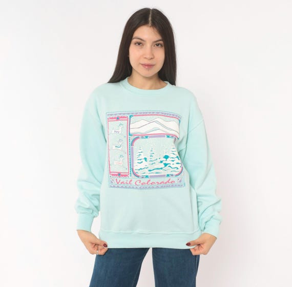 Vail Colorado Sweatshirt 90s Ski Resort Crewneck Pullover Mint Green Pastel Mountain Snow Graphic Print Souvenir Vintage Jerzees Medium M
