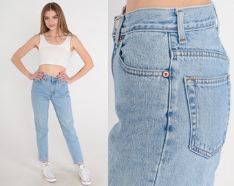 Tapered Jeans 90s Mom Jeans Relaxed Mid Rise Blue Denim Pants Retro Basic Streetwear Slim Leg Light Wash Vintage 1990s Gap Extra Small xs 25