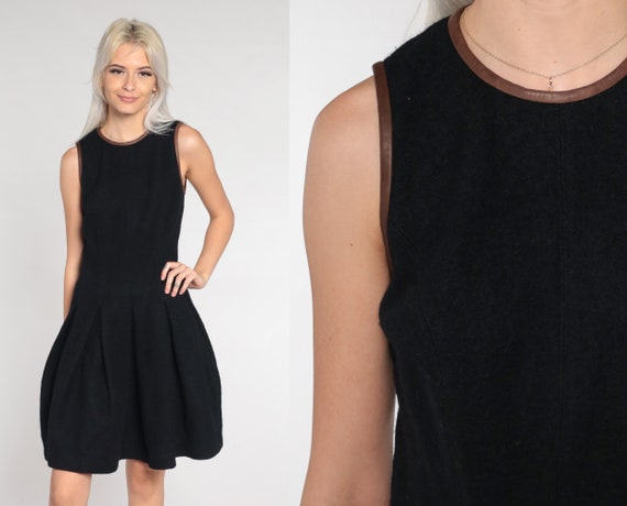 Black Mini Dress Y2k Ralph Lauren Wool Dress Plea… - image 1