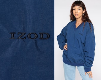 Izod Jacket 90s Windbreaker Jacket Blue Pullover Warm Up Nylon Shell Sportswear Blue Athletic 80s Vintage Oversized Men's Extra Large xl