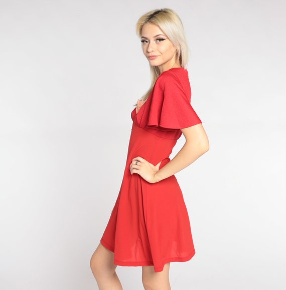 Red Babydoll Dress 70s Mini Dress Floral Lace App… - image 5
