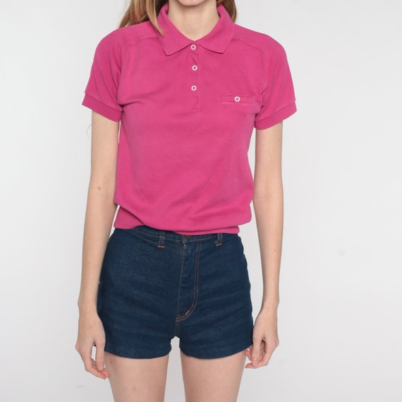 Hot Pink Polo Shirt 80s Cropped Shirt Short Sleev… - image 7