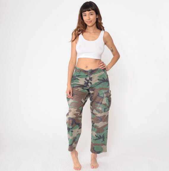 Camo Army Pants Y2K Cargo Pants Military Combat Olive Green Camouflage Grunge Aesthetic Punk Rocker Streetwear Granola Vintage 00s Small S