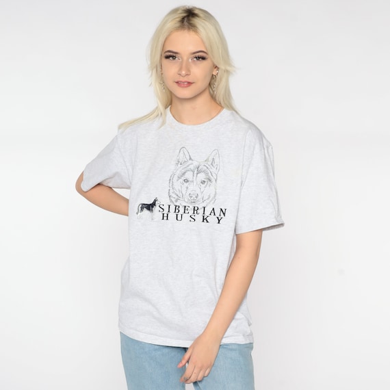 Siberian Husky T Shirt 90s Dog Breed Shirt Embroidered Graphic Tee Animal TShirt Screen Print Vintage Animal Retro T-Shirt 1990s Medium