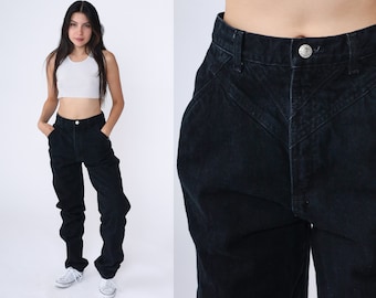 90s Rocky Mountain Jeans Black Denim Western Rodeo High Waisted Rockies Jeans Pants Tapered Straight Leg 1990s Vintage Small 26 Tall Long