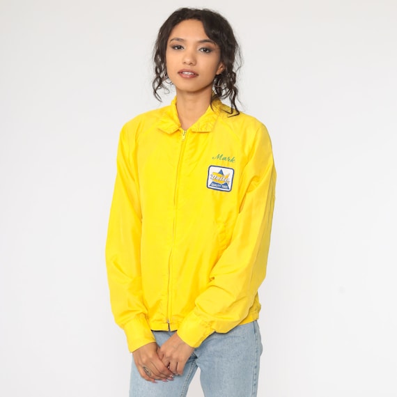 Vintage Delta Tires Windbreaker Jacket 70s 80s Sports Yellow Work Uniform Jacket 1970s Raglan Sleeve Zip Up Lightweight Retro Small Medium