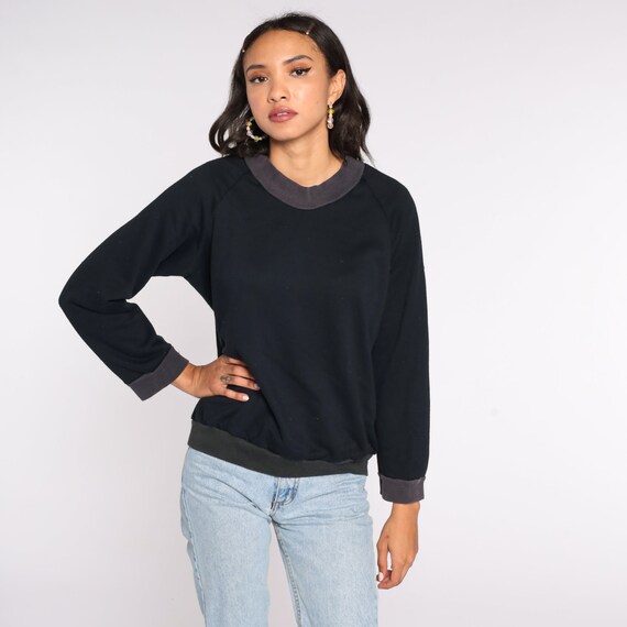 Black Crewneck Sweatshirt 80s Sweatshirt Plain Lo… - image 3