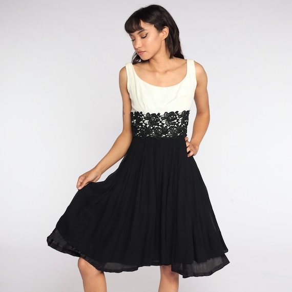 50s Party Dress Suzy Perette Dress Black Chiffon Dress Lace Prom Dress Cocktail Formal Sleeveless 1950s Midi Evening Vintage Small xs s