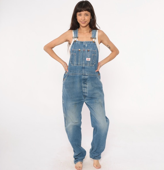 90s Denim Overalls Roundhouse Blue Carpenter Workwear Dungarees Bib Multi Pocket Adjustable Straps Cotton Grunge Gorpcore Vintage Medium M