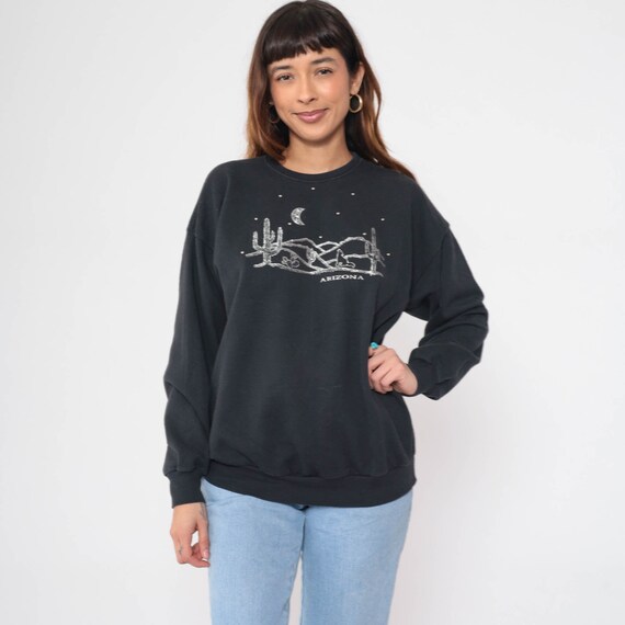 90s Arizona Sweatshirt Black Metallic Cactus Coyote Shirt Pullover Beaded Retro Tourist Southwestern Graphic Crewneck Vintage 1990s Large L