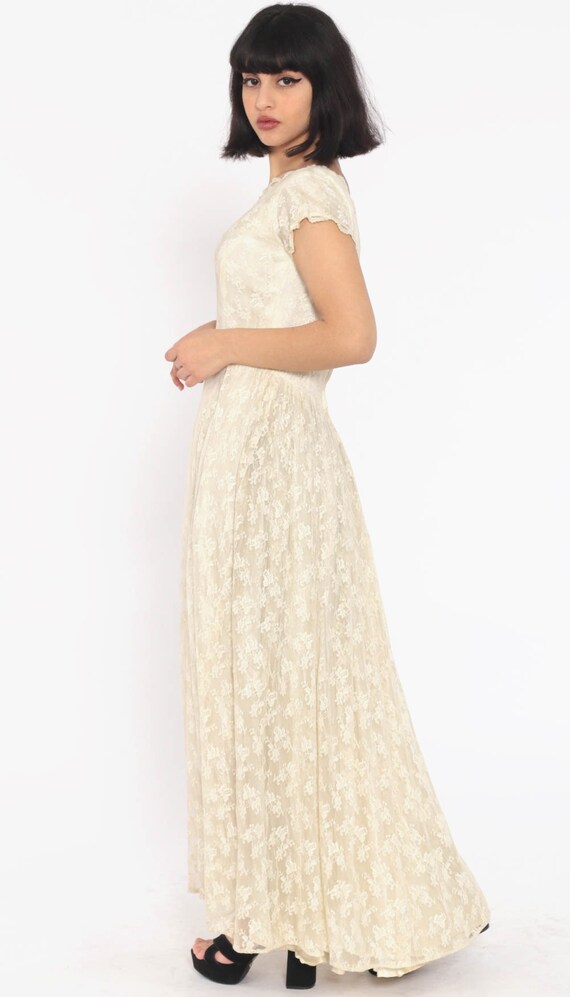 Long Lace Dress 60s Wedding Dress Cream Lace 70s … - image 3