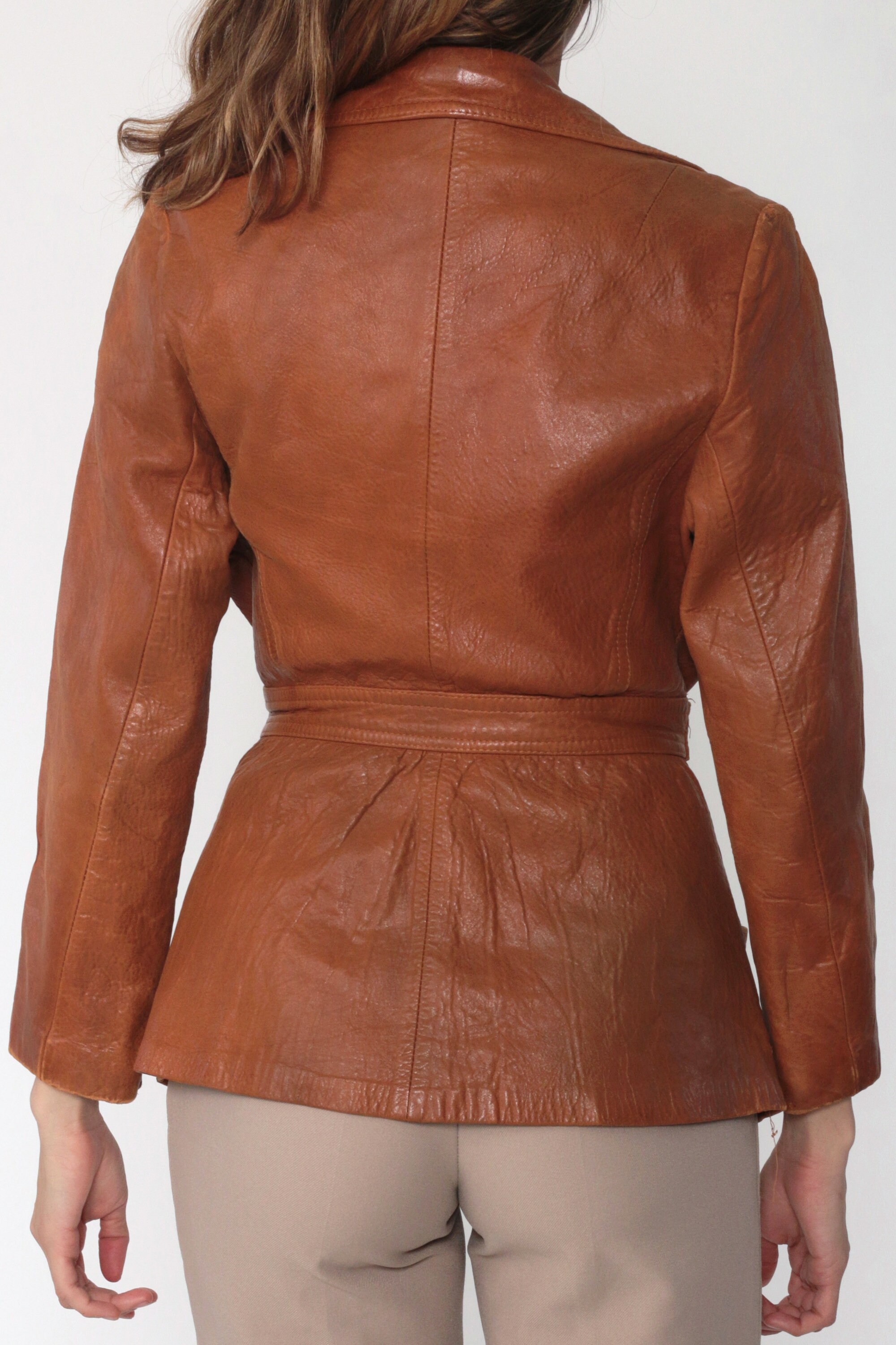 70s Leather Jacket Belted Wrap Jacket Brown Leather Jacket Bohemian Coat Boho Hippie Jacket 