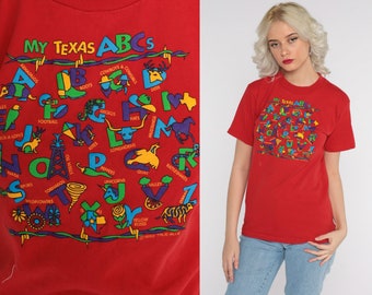 90s Texas Tshirt ABCs Shirt Graphic Tee Shirt 90s T Shirt Retro Print Southwest Travel 1990s Vintage Red Cowboy Animal Shirt Extra Small xs