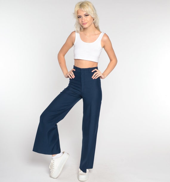 70s Bell Bottoms Pants -- Navy Blue Boho Hippie B… - image 3