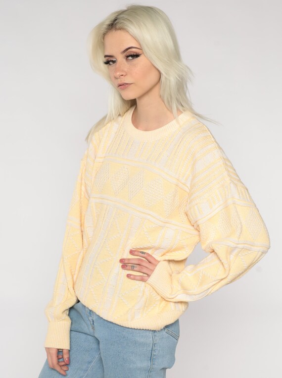Yellow Knit Sweater 80s Geometric Pastel Sweater … - image 5