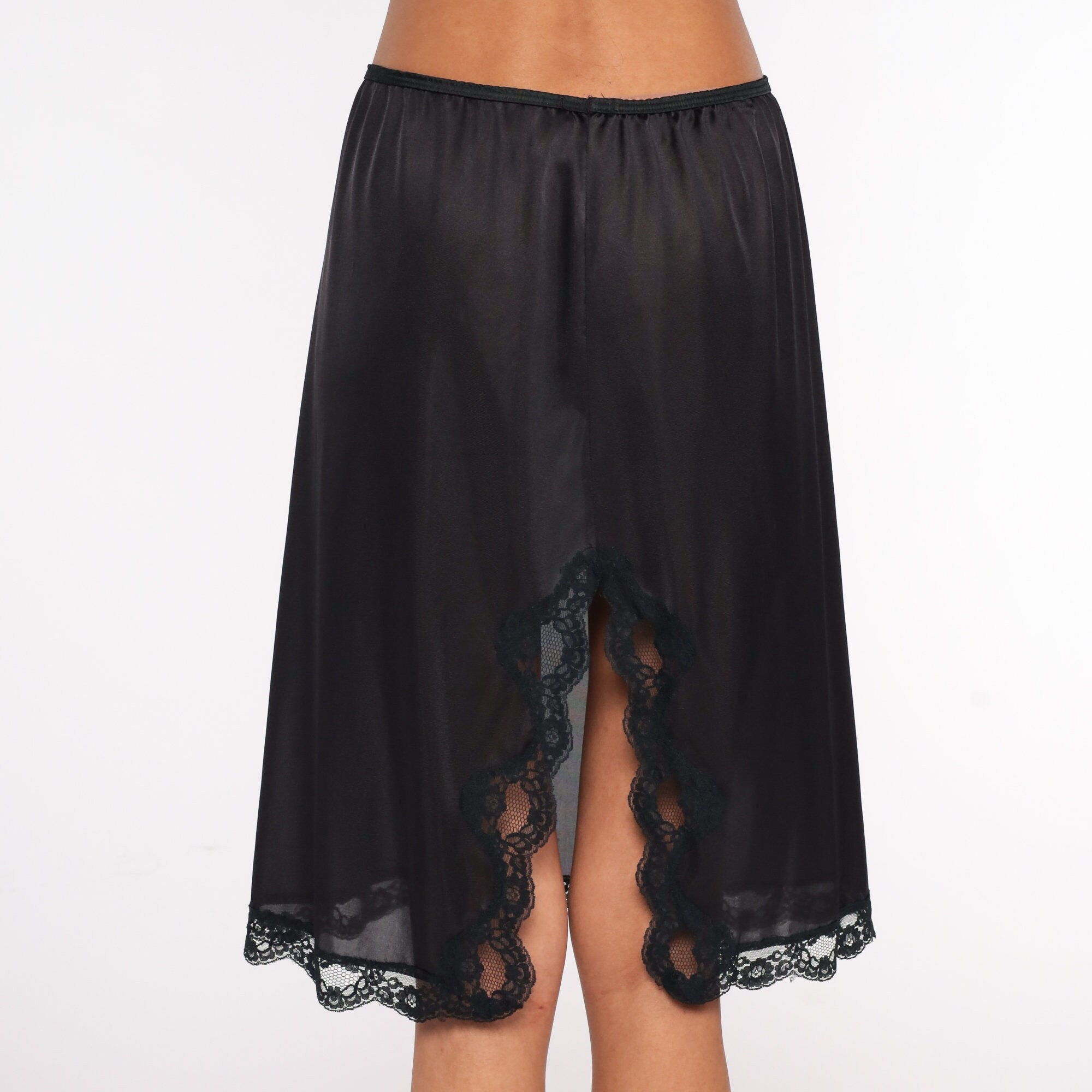 Half Slip Skirt Lingerie Skirt Black LACE Slip 70s Midi Hippie Etsy