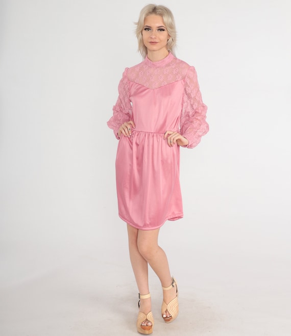 70s Victorian Dress Mini LACE Party Dress Grecian… - image 2