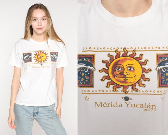 Y2K Merida Yucatan T Shirt Sun Mexico Tshirt Celestial Dolphin Shirt Graphic T Shirt Vintage 00s Shirt Small Medium