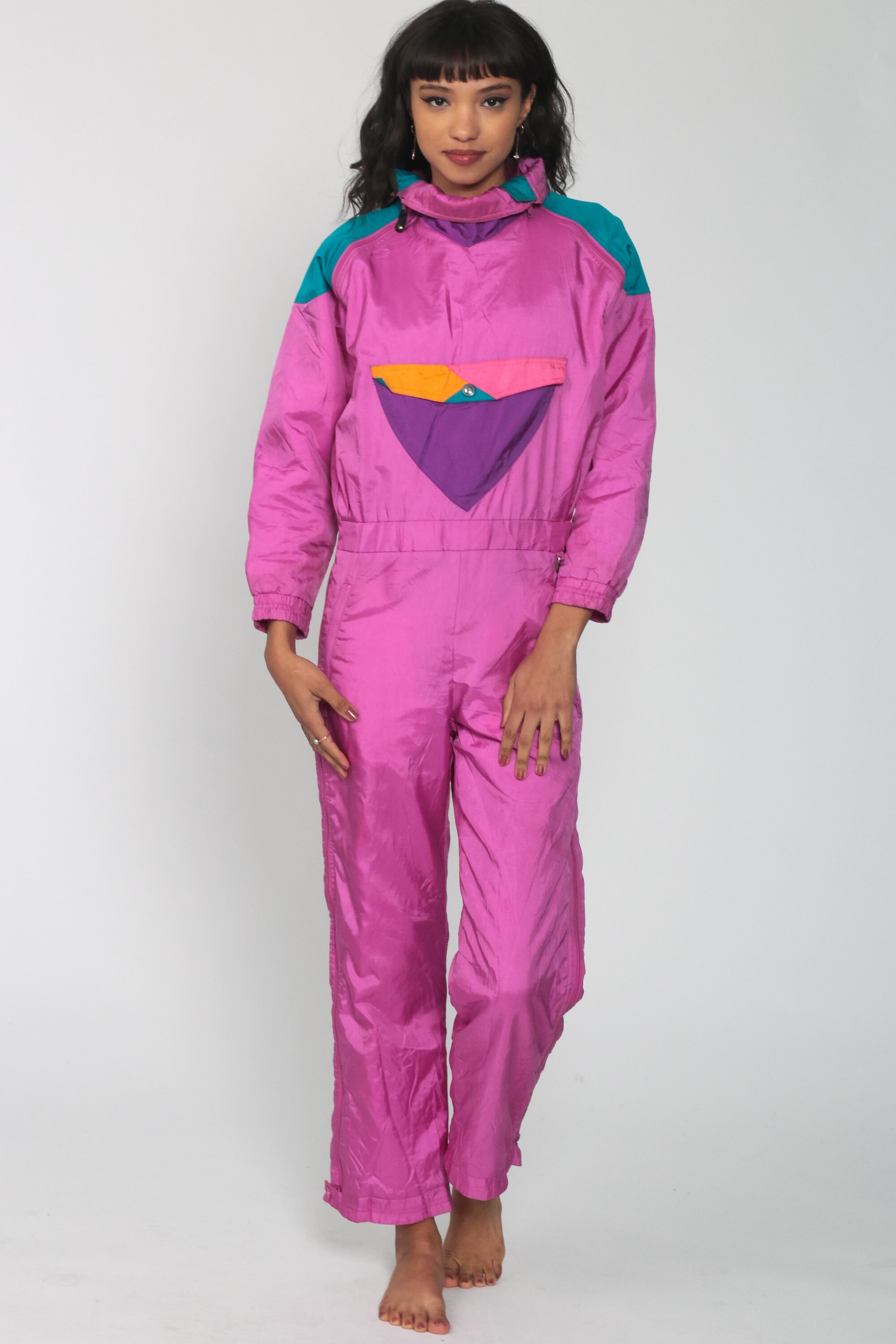 90s Snowsuit Neon Ski Suit One Piece Neon Winter Purple Skisuit Color 