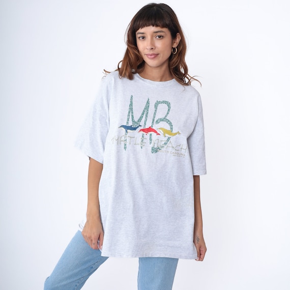 Myrtle Beach Shirt 90s Dolphin Tee South Carolina T-Shirt Graphic Tee Retro Tourist Travel TShirt Heather Grey Vintage 1990s Extra Large xl