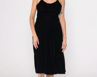Black Velvet Dress 90s Grunge Midi Spaghetti Strap Minimalist Y2K Gothic Goth Alternative Vintage Sleeveless Party Club Festival  Large L