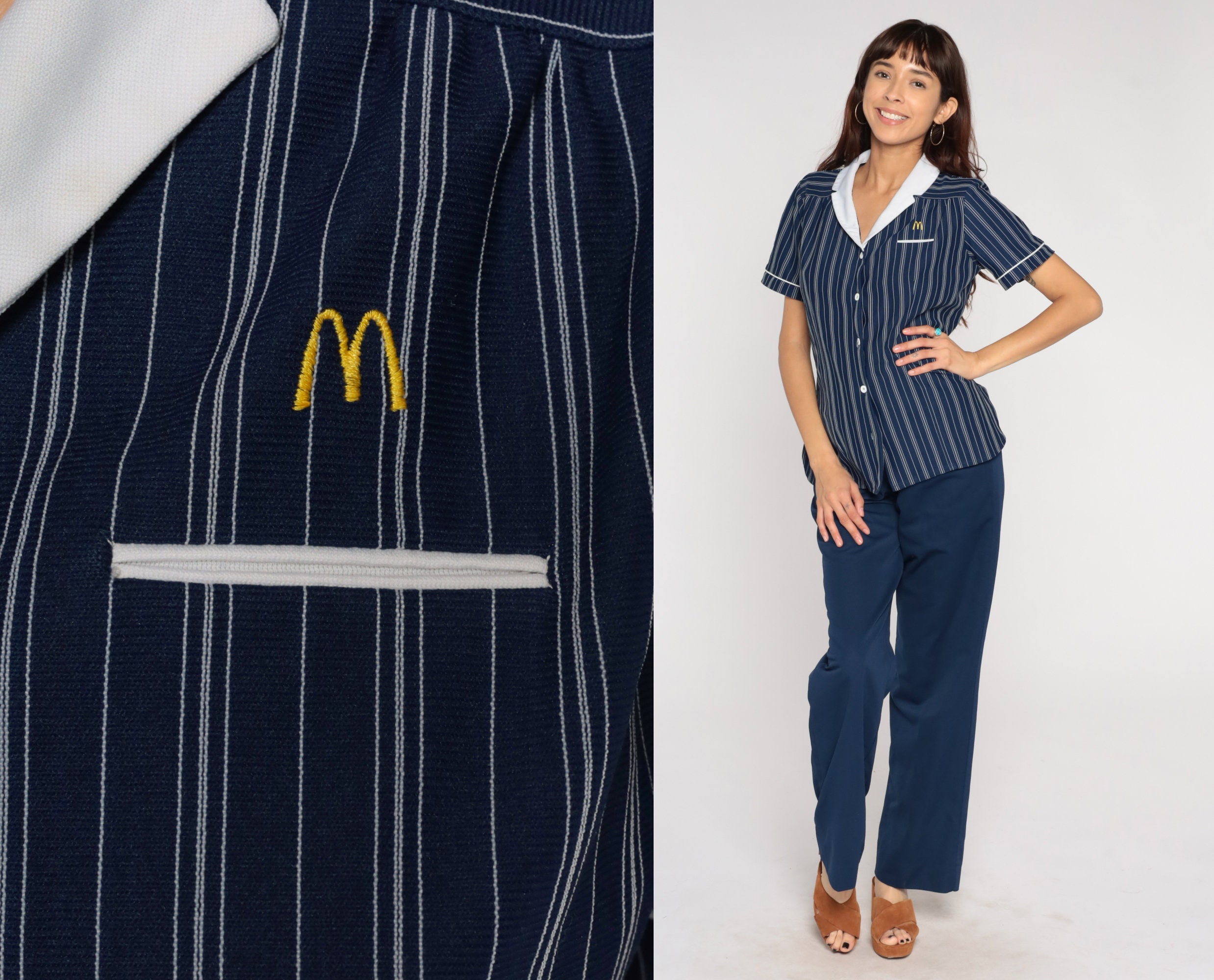 80s Mcdonald's Uniform 1983 Navy Blue Striped Set Diner Waitress 2