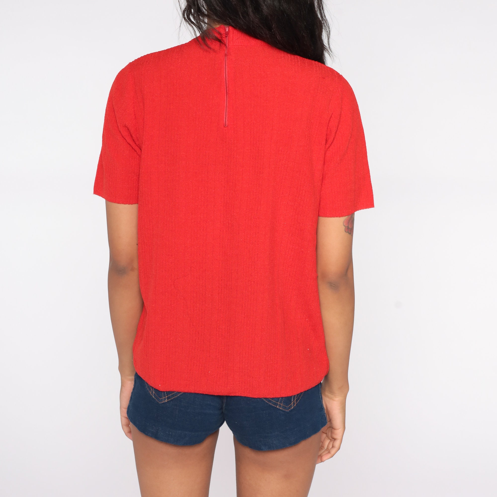 mock neck red top