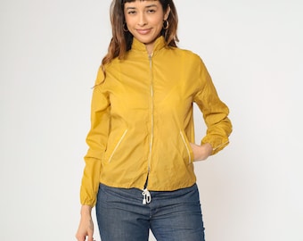 70s Mustard Windbreaker Jacket Retro Plain Thin Zip Up Boho Jacket Sports Yellow Bohemian Vintage 1970s Retro Extra Small xs